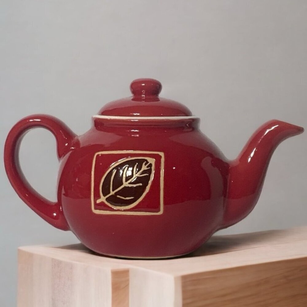 Teapot Vintage Hand Painted Ceramic Multipurpose Mini Earth Tone Rustic Red